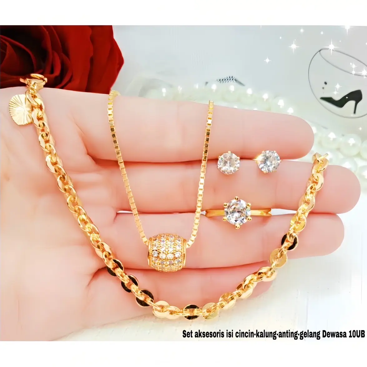 Set aksesoris cincin kalung anting gelang wanita dewasa Set10UD