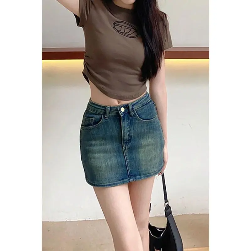 Chân Váy Ngắn Denim, Chất Lượng Cao Cấp, Phong Cách Bodycon Gợi Cảm, Màu Xanh Dương Cổ Điển Thích Hợp Cho Mùa Xuân Và Mùa Hè, Co Giãn, Chân Váy Hình Chữ A Nhỏ