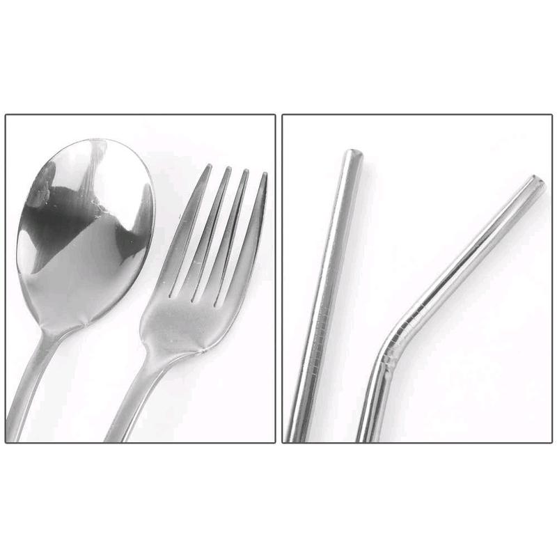 Set Alat Makan Sendok Garpu Sedotan Sumpit Stainless dengan Kantong 6Pcs TaffHOME - T10 Cutlery Unik Estetik Outdoor 7