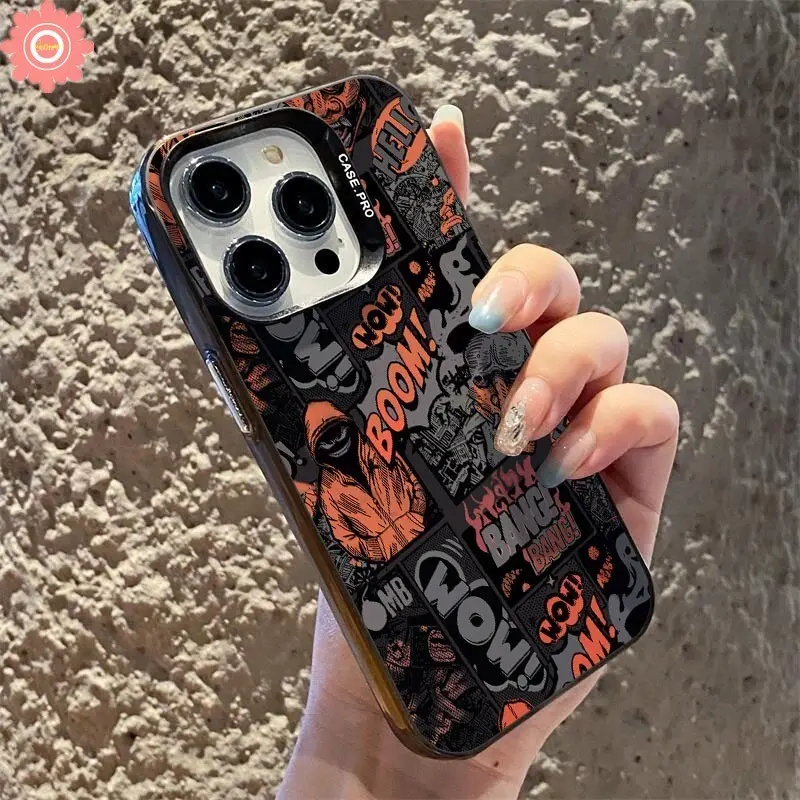 Sunflower Casing Lembut Elf Iblis Grafiti Kartun Lensa Logam Berlapis Mewah Kompatibel Untuk iPhone 11 13 14 12 15 Pro Max 7Plus XR 7 8 Plus X XS Max SE 2020 Casing Ponsel IMD Akrilik Lensa Logam Berlapis Mewah Soft Case Cover 7