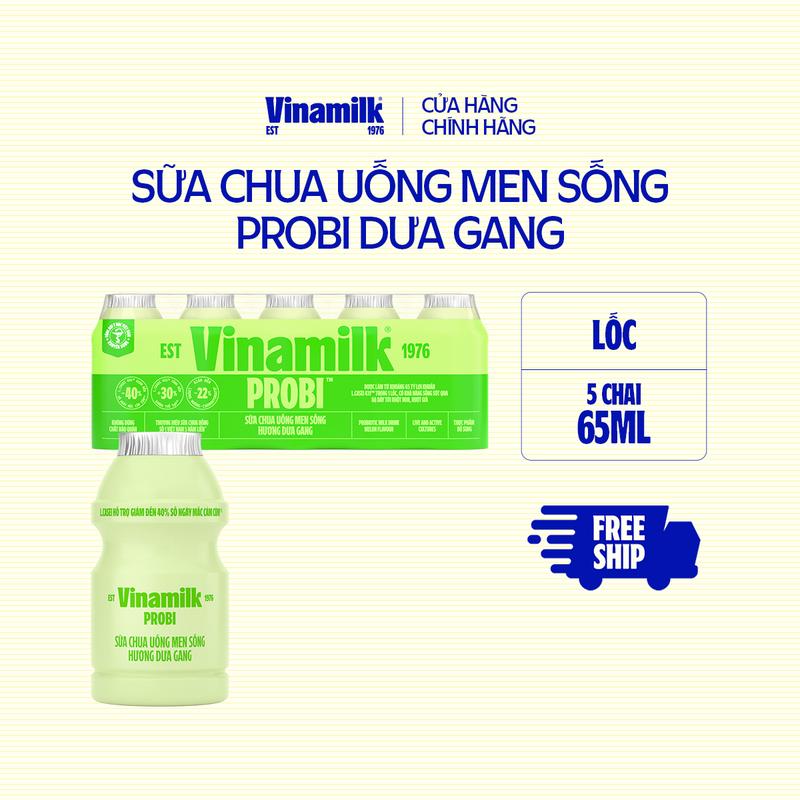[CHỈ GIAO THÀNH PHỐ LỚN BÁN KÍNH 10KM] 5 lốc Sữa Chua Uống Probi Dưa Gang -chai 65ml (25 chai)