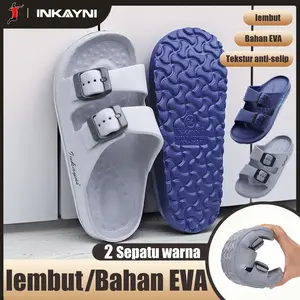 Inkayni Sandal Slop Pria Dewasa EVA Ori 100% Anti Slip Licin Sol Tebal Bikin Tinggi Badan Anti Bau Kaki Empuk Sekali Ringan Banget Nyaman Untuk Jalan Santai & Rumah Kamar Mandi Awet Tahan Lama Style Kasual Keren Size 30-44