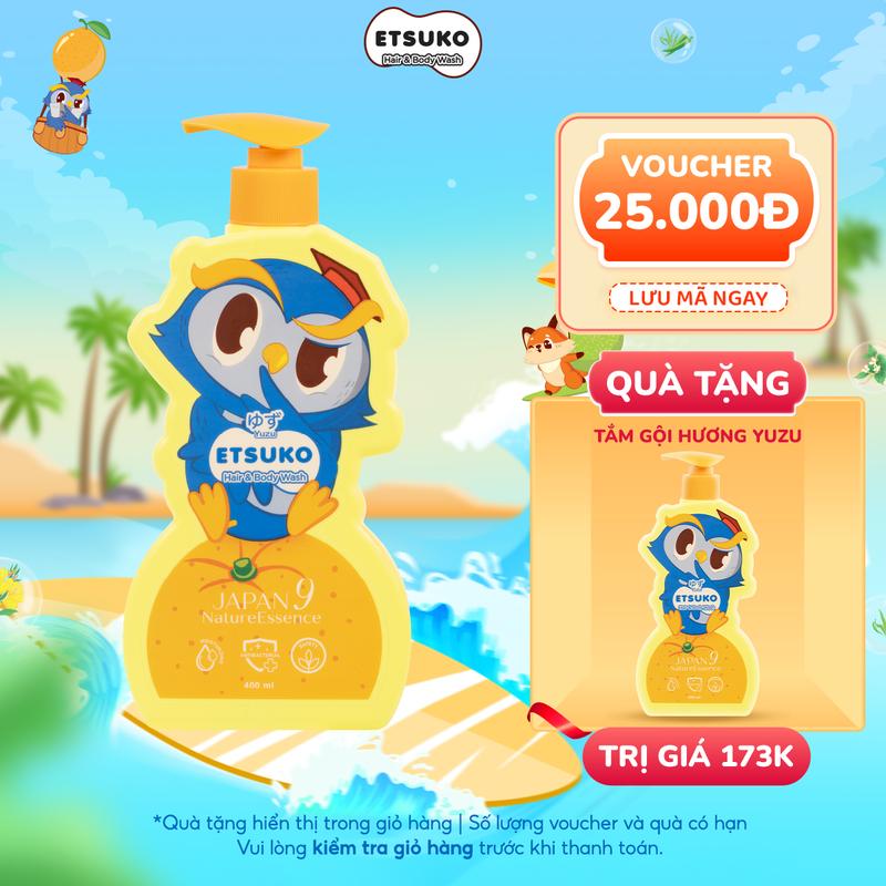 Sữa Tắm Gội Dưỡng Ẩm Cho Bé ETSUKO Hương Yuzu Quýt Nhật Giàu Vitamin Cho Da Khoẻ Mạnh, Mềm Mịn 400ml