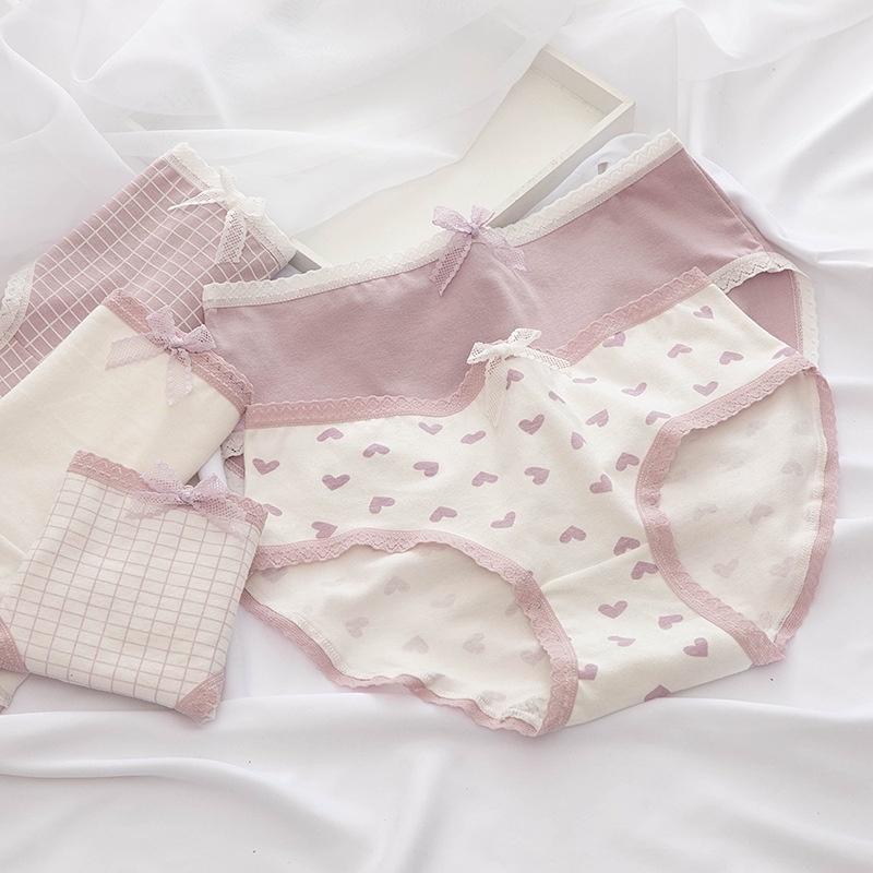 Quần Lót Nữ Màu Tím Xinh Xắn, Quần Lót Cotton Không Lộ Viền Họa Tiết Trái Tim Dễ Thương  Savill L110 Women ngắn 3