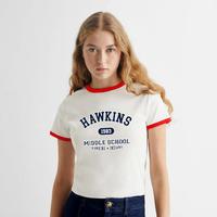 Gambar Seishin Kaos Crop Top Ringertee Hawkins 1983 Middle school T-shirt wanita lengen pendek Atasan - Putih lis maron, S dari SEISHIN_NEW Kab. Cirebon 4 Tokopedia