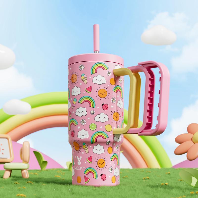 24oz Stainless Steel Vacuum Flask, Leakproof Water Bottle with Straw & Handle, Drinking Cup for Home Office School Car, Drinkware 2