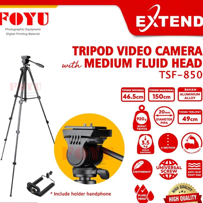 Gambar Tripod Video Kamera Camera Handycam DSLR Smartphone HP Fluid Head Fluidhead Tripot Extend TSF-850 Aluminium Handphone Holder Plastik dari Foyu Photo Kota Makassar Tokopedia