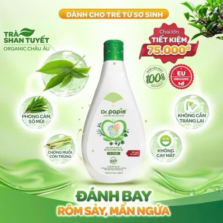 [Chính hãng] Nước tắm gội thảo dược Dr.Papie cho bé giúp dịu mát da, ngăn ngừa rôm sảy, mẫn ngứa 3