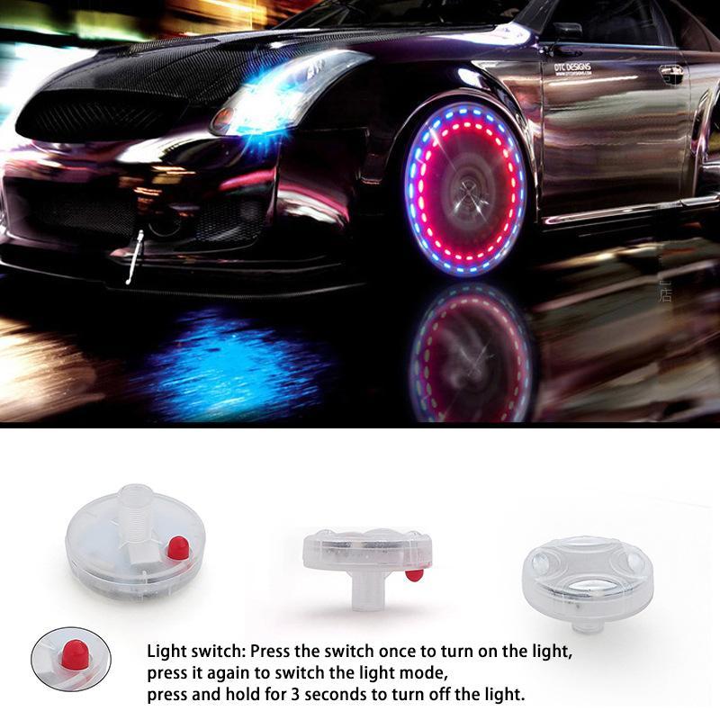 Solar Powered Car Wheel Hub Light, Car Motorcycle Tire Decorative Light, LED Valve Stem Light, Colorful Wheel Hub Flashing Light 4
