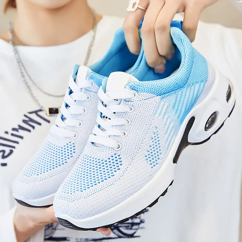 TWOSTEPS Breathable Volleyball Shoes Sports Shoes Cushion Heel Soft Sole Running Shoes For Women Ventilated Flyknit Top Laces-up Shoes