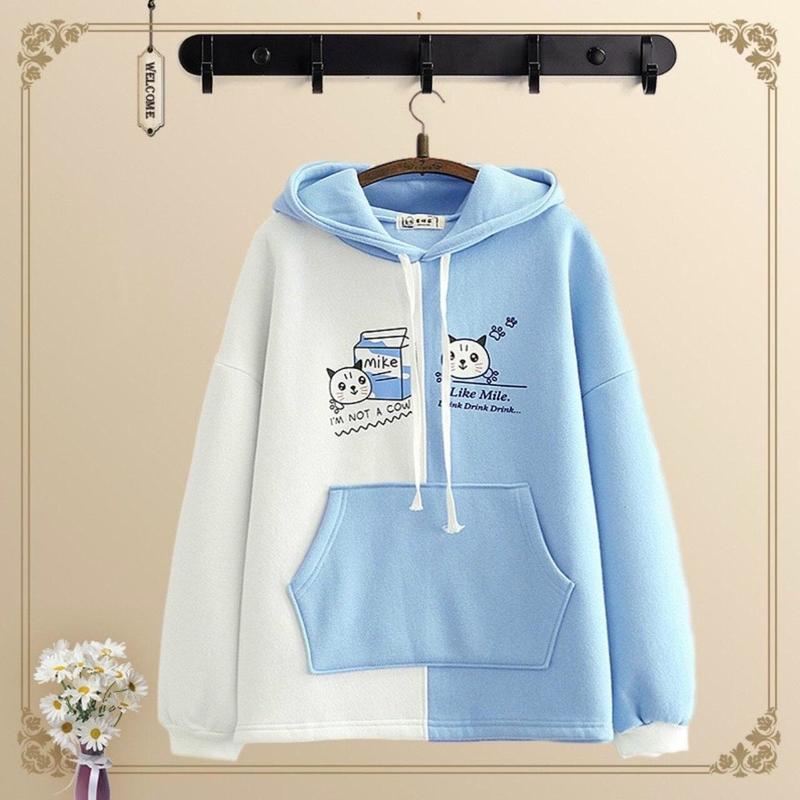  Áo khoác hoodie nữ  in hình mèo siêu xinh from dưới 50kg Top Hồng Women 