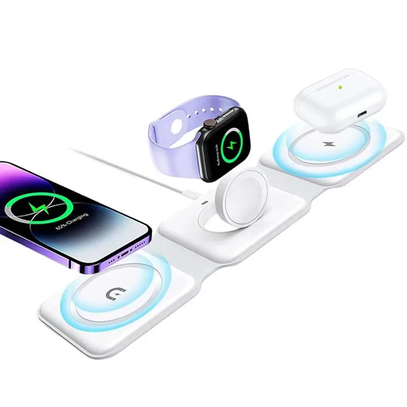 3-in-1 Wireless Charger, 1 Count Foldable Magnetic Travel Charger for Apple Watch, Multifunctional Wireless Charger for iPhone 15/14/13/12/11 Series & AirPods, for Magsafe Charger