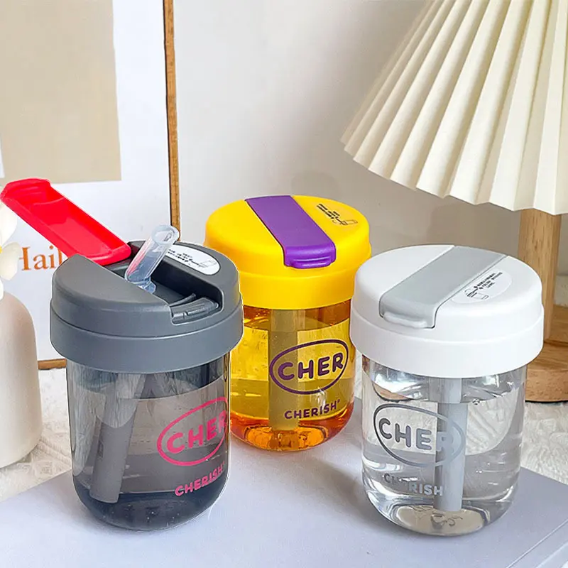 Cốc Nhựa Mini, Dễ Thương Và Có Thể Tái Sử Dụng, Dung Tích 300ML, Có Ống Hút, Thích Hợp Cho Học Sinh, Cầm Tay, Thích Hợp Cho Nước, Sữa Và Nước Ép, Thích Hợp Cho Các Cặp Đôi 4