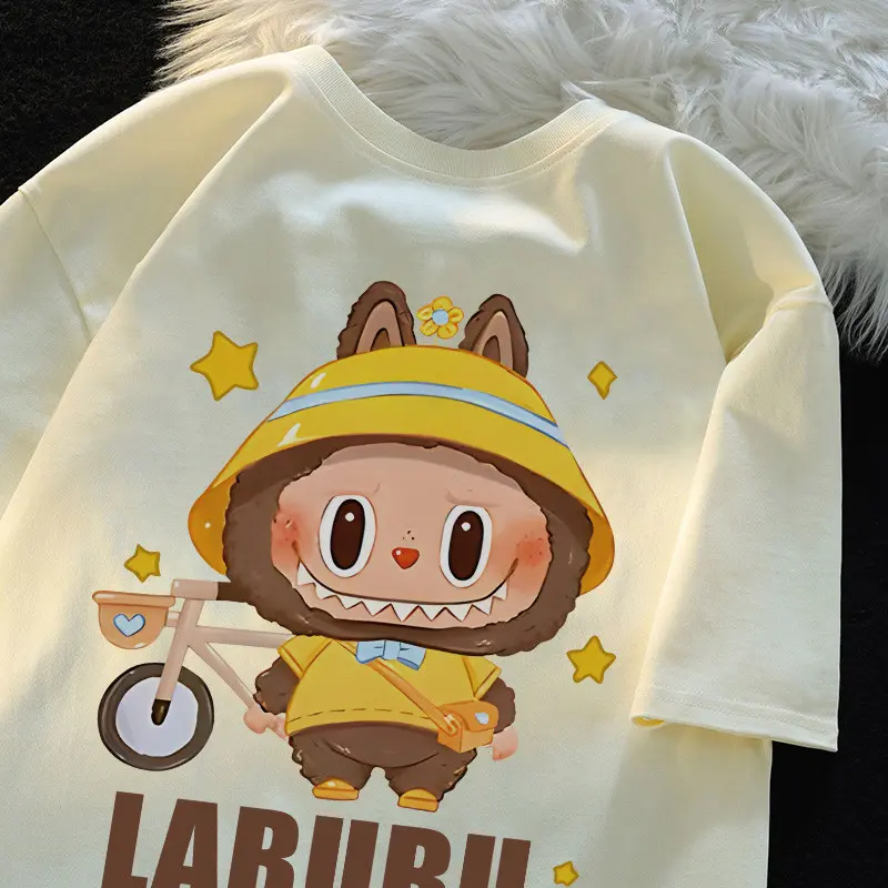 Áo Thun Nữ Tay Ngắn P000229 * NUZIRO, Ngoại Cỡ, Màu Mơ, 100% Cotton, Phong Cách Hàn Quốc, In Hình Labubu
