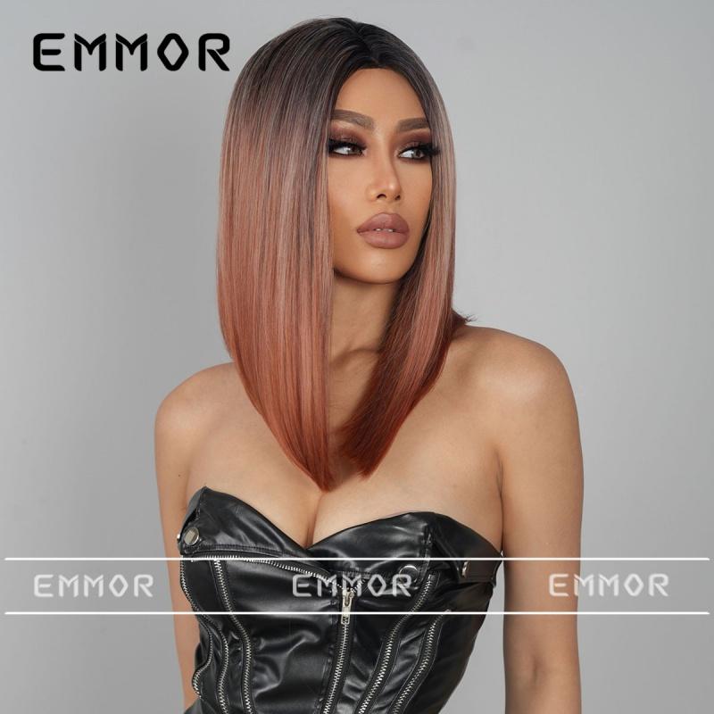 Product Introduction of New European and American Style Wig Medium Gradient Red Brown Long Straight Hair Full-Head Wig for Women 5