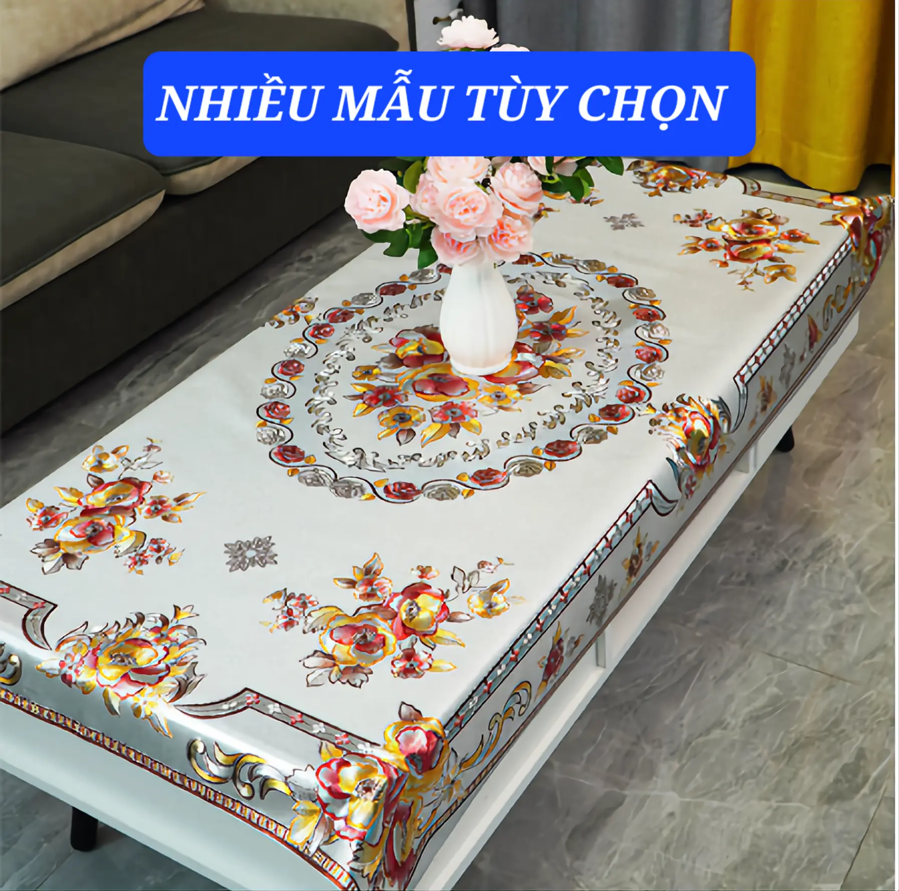 [5 Màu Tùy Chọn] Khăn trải bàn 80x120cm 3D sang trọng không thấm nước, chống thấm dầu mỡ, dễ lau chùi
