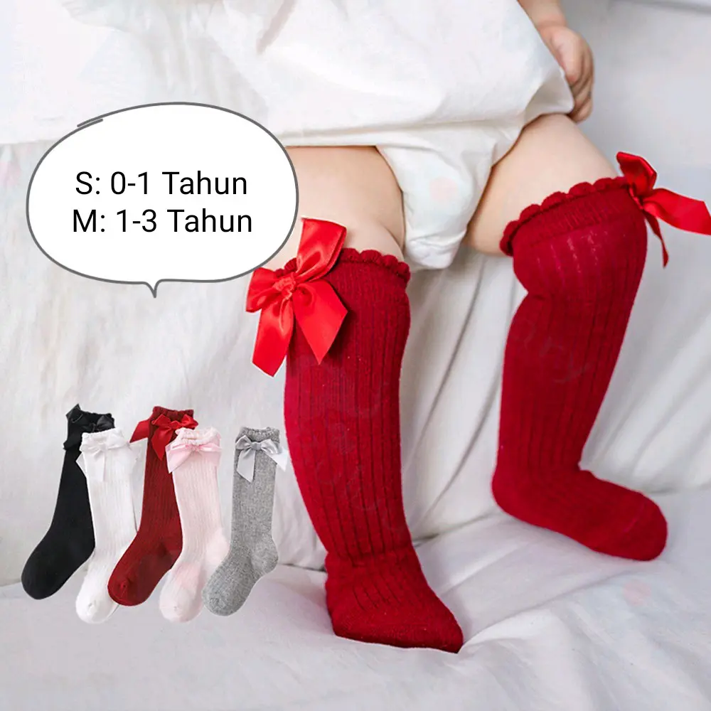Kaos Kaki Bayi Panjang Pita Kaos Kaki Anak Perempuan Anti Slip Kaos Kaki Lucu Katun Polos