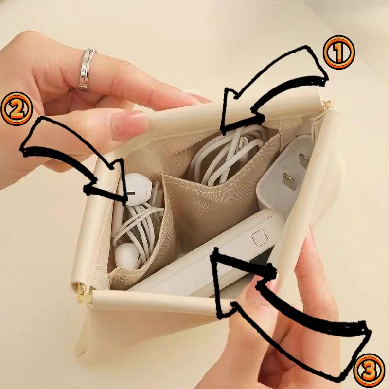 Beg Simpanan Kabel Data, Beg Simpanan Mudah Alih, Mewah, Bahan PU, Kalis Air, Sesuai untuk Penyimpanan Gincu dan Peranti Kuasa Bank Fon Telinga, Pembahagi Poket Dalam, Penutupan Automatik, dengan Poket Dalam, Beg Simpanan Mudah Alih