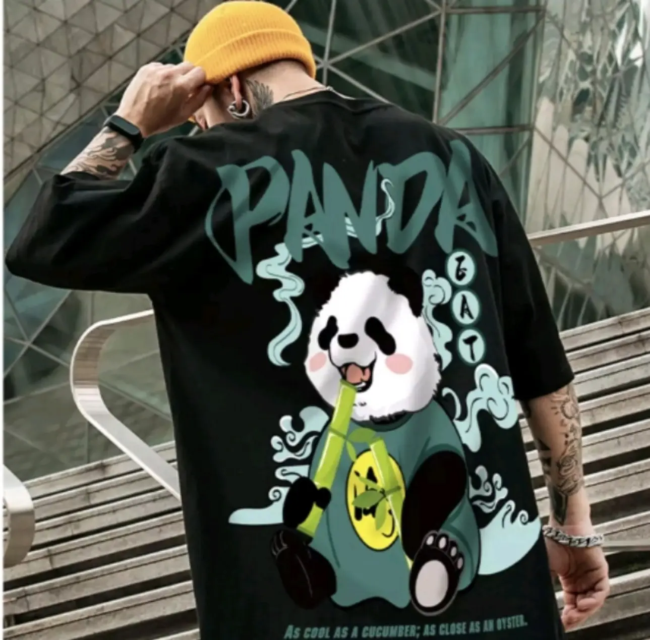 Aó Thun Unisex Nam Nữ From Rộng Tay Lỡ Thời Trang Hàn Quốc GẤU TRÚC_PANDA Menswear Áo Cổ Tròn