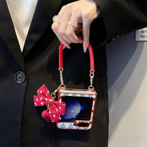Funda para celular con patrón de corazón y dije de bolsa, Bolsa de moda para Samsung Galaxy Z Flip 3 4 5 6, Accesorios para celular, Protector