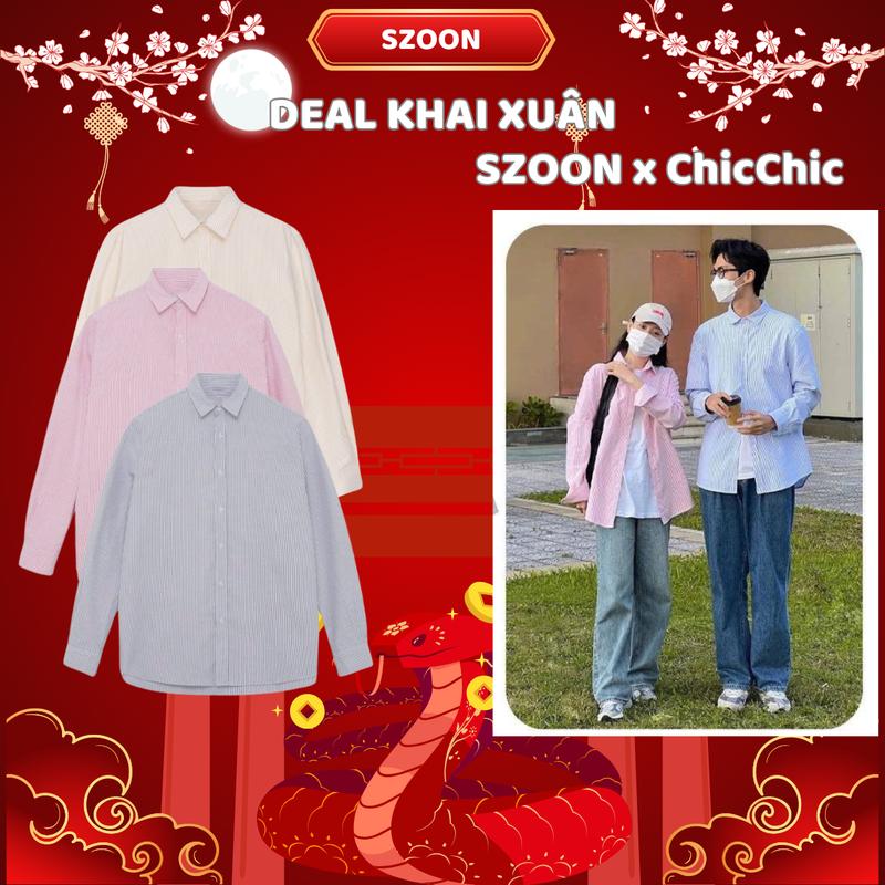 [ĐỘC QUYỀN-KHAI XUÂN] [Szoon x ChicChic] Áo sơ mi bản Eco Oxford kẻ sọc nam nữ , chất vải mềm mịn thoáng mát mỏng vừa