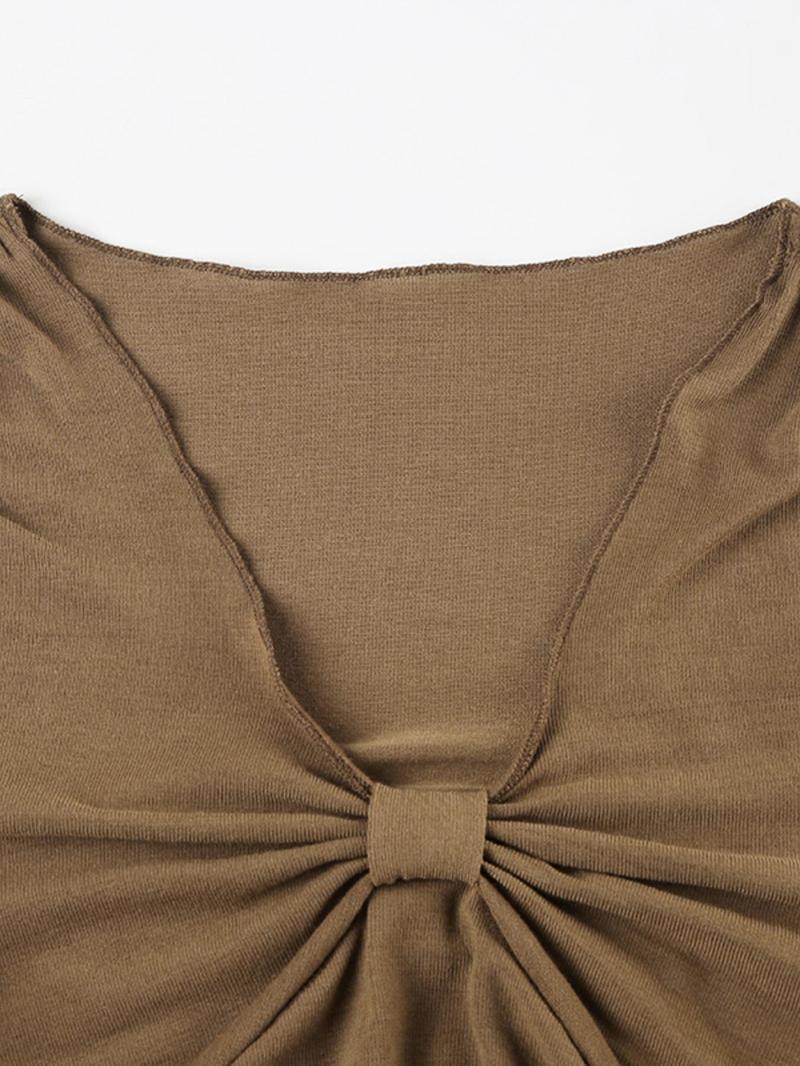 Product Introduction of Women's Plain Ruched V Neck Tee, Y2K Long Sleeve T-Shirt for Spring & Fall, Women's Clothes for Daily Wear 5