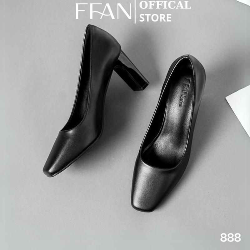 DA THẬT Giày cao gót mũi vuông nữ đế vuông 888 FFAN STORE da mềm mại công sở bít mũi 5 7 9 phân màu đen big size