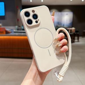 เคสโทรศัพท์แบบน้ำแม่เหล็ก, วงกลมละเอียด, เข้ากันได้กับ iPhone 16 Pro Max, Apple 15 Pro, เคสโทรศัพท์ 14, 13, ฝาครอบป้องกันกันกระแทก, พร้อมสายคล้องสั้น