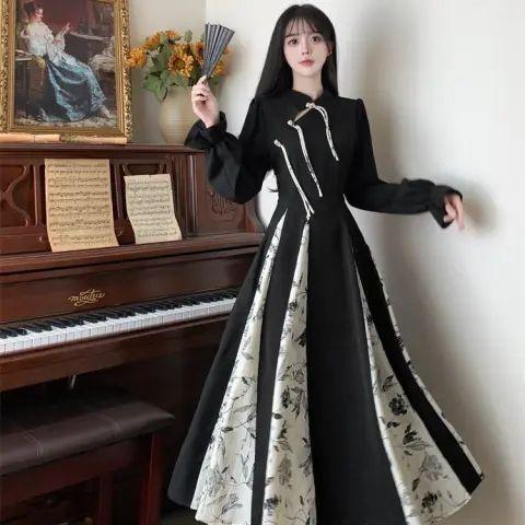 Váy Qipao Phong Cách Trung Quốc Phong Cách Quốc Gia Mới, Dành Cho Phụ Nữ, Mùa Xuân Và Mùa Thu, Ngoại Cỡ, In Cổ Điển Cao Cấp Chắp Vá, Váy Viền Lớn, Được Thu Thập Bởi 9865 Người 1