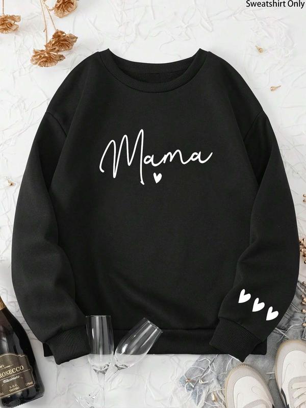 【Plus Size】 Letter & Heart Print Crew Neck Sweatshirt, Casual Long Sleeve Pullover for Fall & Winter, Women's Plus Clothing for Daily Wear 6