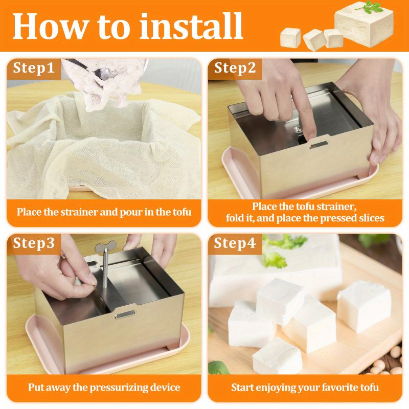 Food Grade Stainless Steel Tofu Press Kit: Adjustable Tofu Press, Detachable Mold, Drip Tray, Dishwasher Safe - Perfect for Home Tofu Making Kitchen Utensils 6