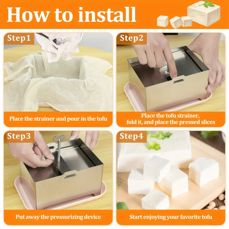 Food Grade Stainless Steel Tofu Press Kit: Adjustable Tofu Press, Detachable Mold, Drip Tray, Dishwasher Safe - Perfect for Home Tofu Making Kitchen Utensils 6