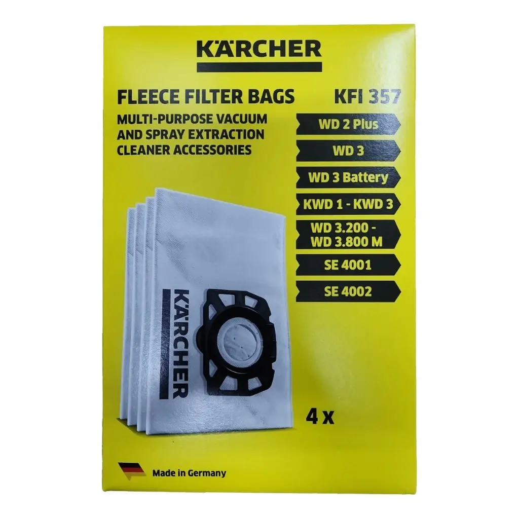 Karcher KFI 357 Fleece Filter Bags. For WD 2 Plus / WD 3 / SE 4001 / SE 4002. Made in Germany. 2.863-314.0