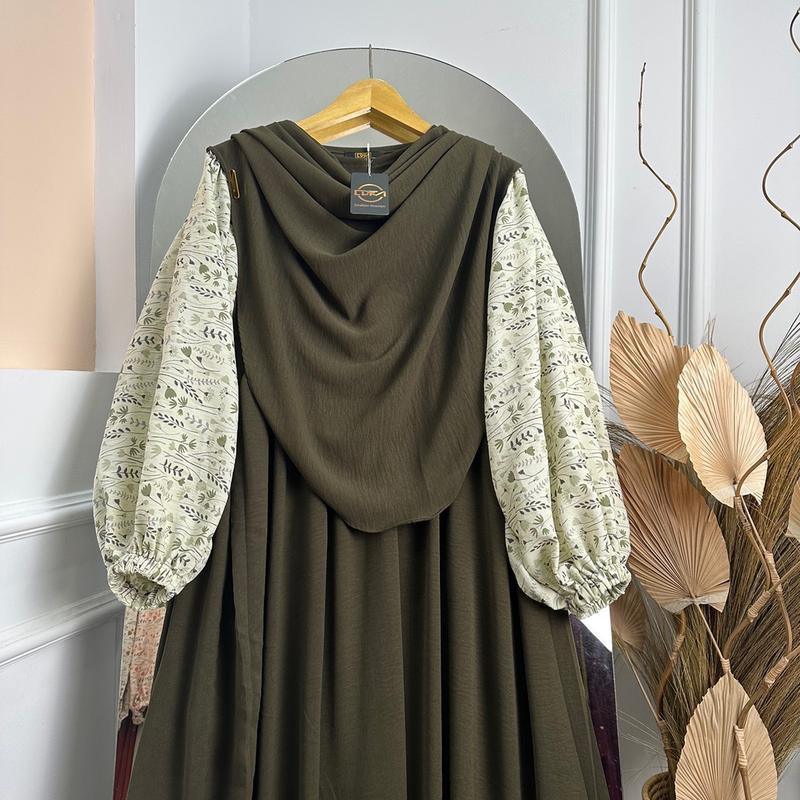 DFM - Haura Set Motip Syar’i Pasmina Oval Gamis Syar’i Wanita Bahan Crinkle Airflow 4