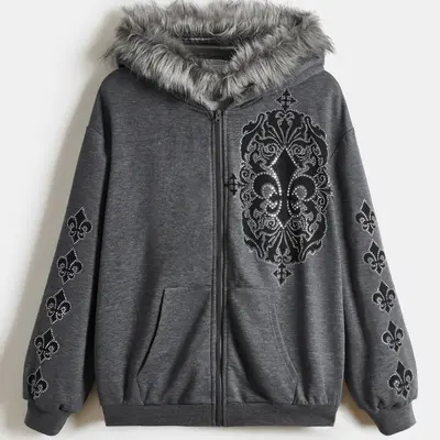Fur Hood Zip Up - TikTok Shop