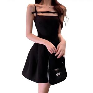 ชุดฤดูร้อน, เสื้อชั้นในสีดำ, มาใหม่, สไตล์ฝรั่งเศส, ทรงสลิมฟิต, เอวเล็ก, ควบคุมด้วยเอว, กระโปรงสั้น Dress Clothing เดรส Women ผู้หญิง Lady