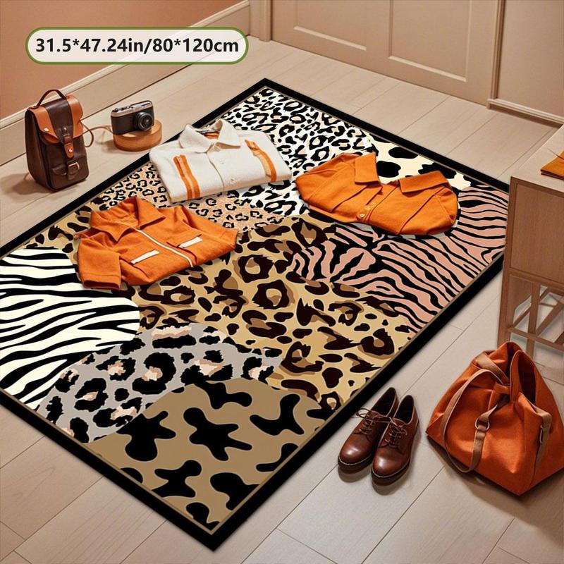Leopard Print Floor Mat, Non-slip Soft Floor Carpet, Rectangle Home Decorative Mat for Living Room Bedroom Study Room, Home Decor 7