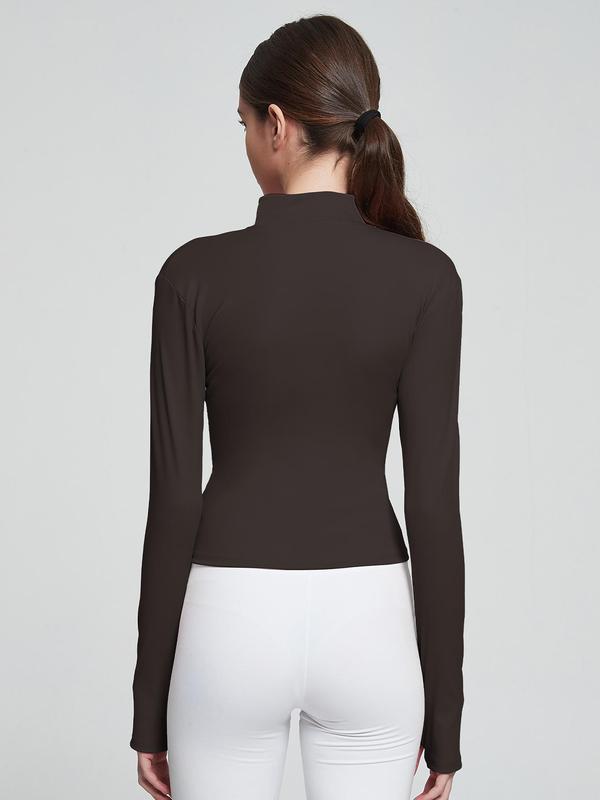 Women's Solid Zip Up Drop Shoulder Sports Jacket with Thumb Hole Design, Quick Drying Breathable Stand Collar Sports Outerwear for Yoga Gym Workout Running, Ladies Sportswear for All Seasons 1