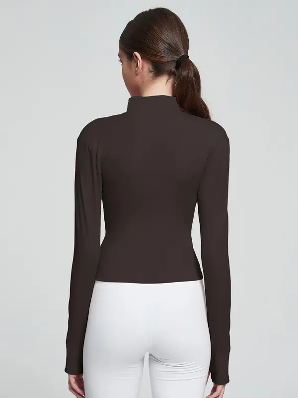 Women's Solid Zip Up Drop Shoulder Sports Jacket with Thumb Hole Design, Quick Drying Breathable Stand Collar Sports Outerwear for Yoga Gym Workout Running, Ladies Sportswear for All Seasons 1