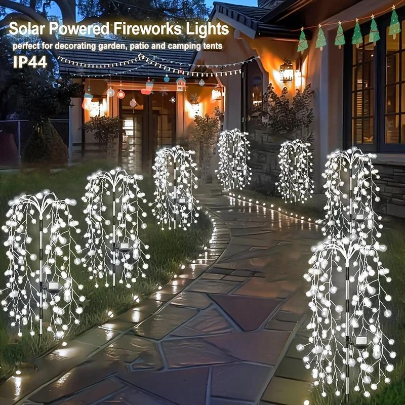 Solar Powered Firecracker Willow Light, 1pc Outdoor Solar Fireworks Light, 8 Modes Flashing Copper Wire Fairy Light for Garden, Pathway, Party, Camping, Christmas, Ramadan 6