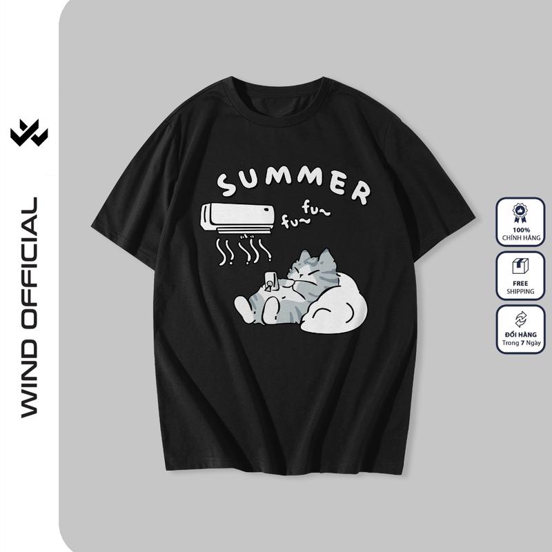 Áo thun tay lỡ WIND unisex form rộng Cat Sleep 65% cotton thời trang nam nữ oversize ulzzang Menswear Cổ Tròn 3