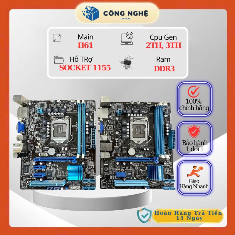  Bo Mach Mainboard Intel H61 - Ram DDR3 - Socket 1155  - Kèm Keo Tản Nhiệt PE Sata III 