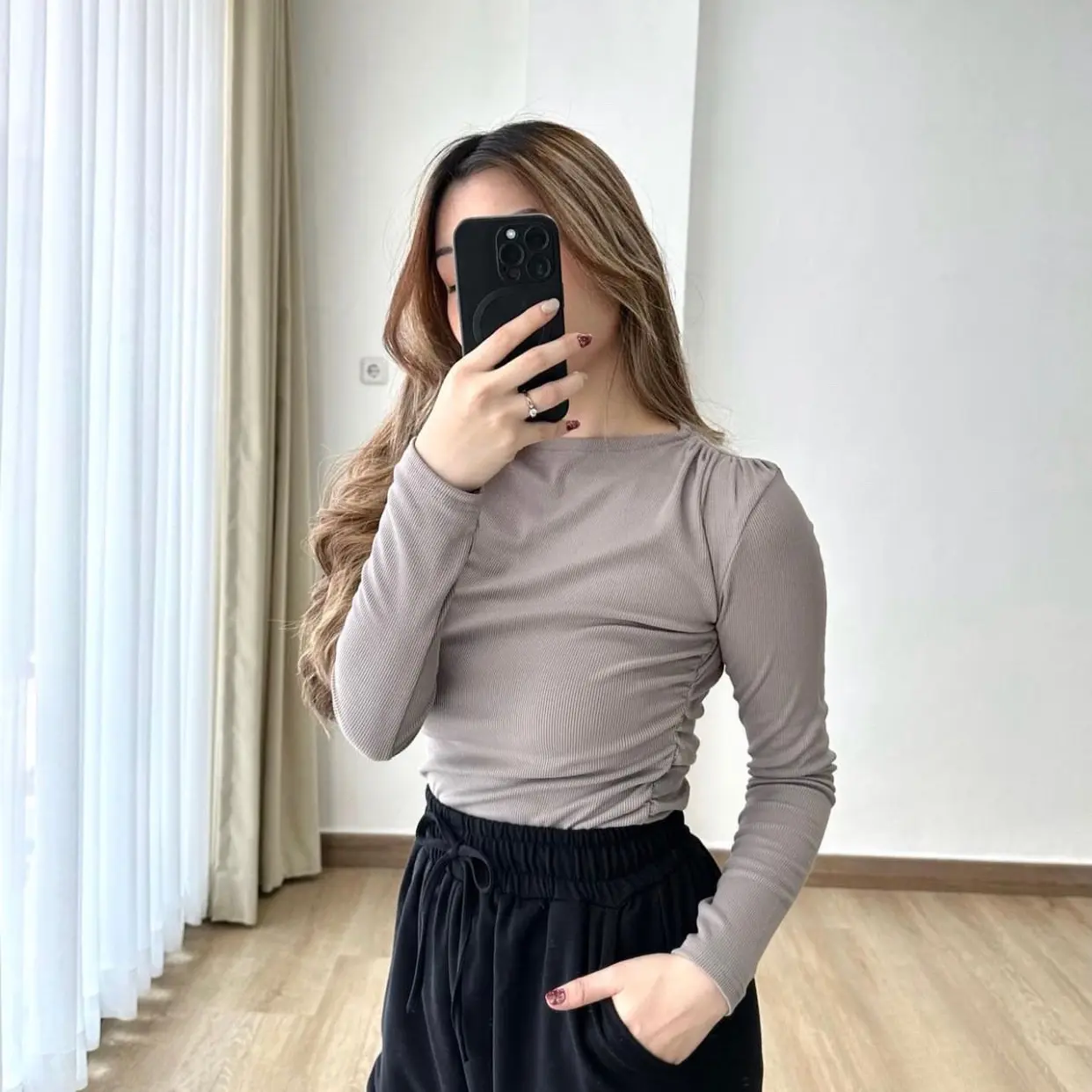 Aria Top - Atasan panjang wanita knit Hijab friendly Polos Rib Knitwear Baju