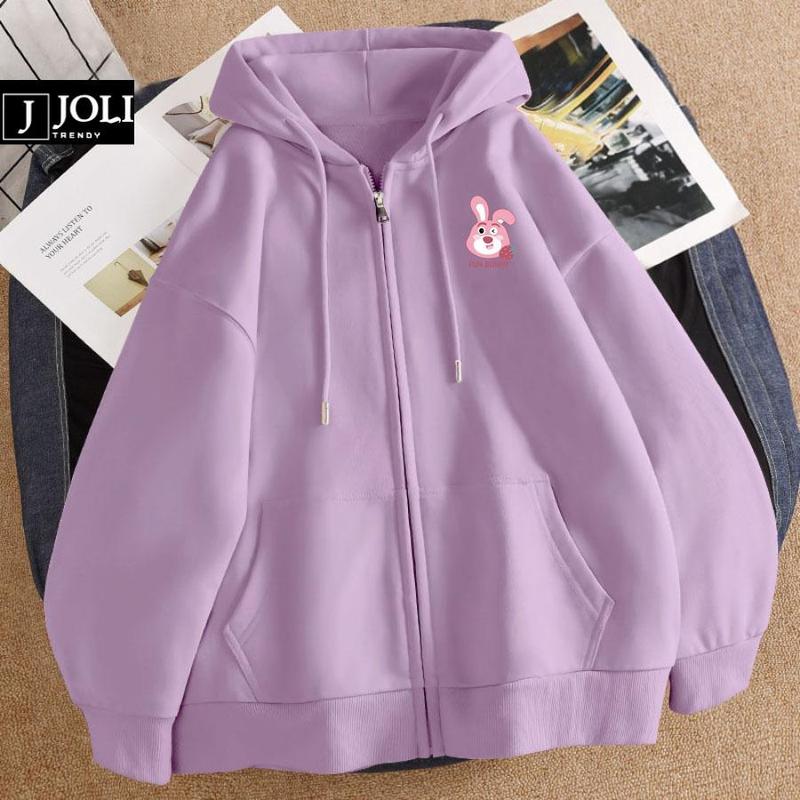Áo Hoodie Zip, Áo Khoác Nam Nữ Unisex By JOLI Mã Thỏ Cute Chất Nỉ Bông Form Rộng Mũ 2 Lớp Menswear Cotton 4