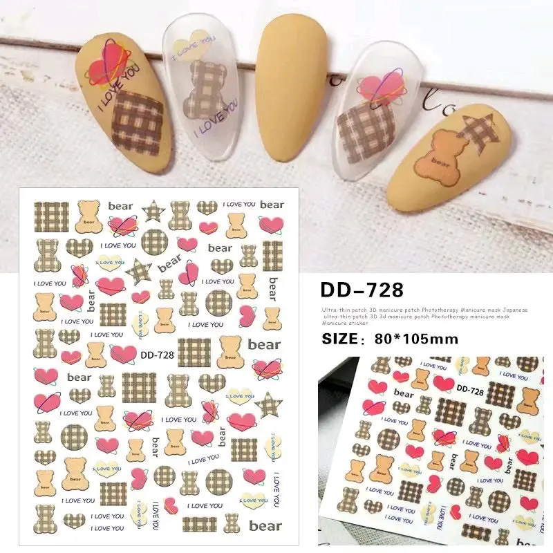 Sticker dán móng trang trí nail mẫu hình gấu dâu , gấu hoạt hình 4