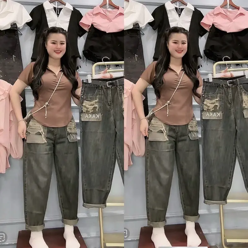 Baggy KAKA NS1380- QUẦN BAGGY  BIGSIZENTÚI LỘ THEU CHỮ  CẠP THƯỜNG  -không co dãn bigsize ( 55-85kg) Pants 1