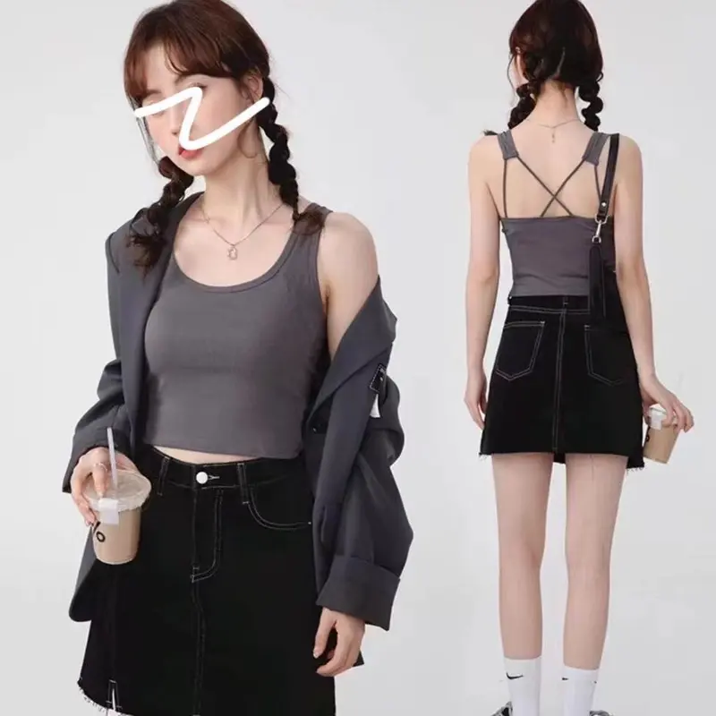Áo Vest Hai Dây Chéo Mùa Hè, Dành Cho Nữ, Có Đệm Ngực, Ôm Vừa Vặn, Lưng Đẹp, Có Thể Mặc Bên Trong Hoặc Bên Ngoài, Thể Thao Và Bó Sát, Áo Cơ Sở Cô Gái Nóng Bỏng, Bán Chạy 1