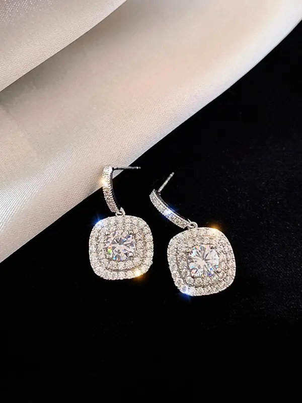 925 Sterling Silver Fashion Square Shaped Rhinestone Decorated Earrings, Elegant Jewelry for Women, Trendy All-match & Exquisite Jewelry for Birthday Gift 2