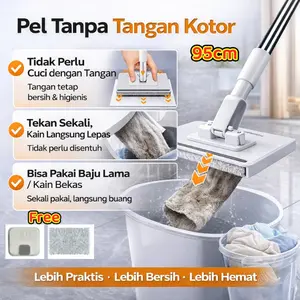 Pel Lantai Tekan Tanpa Cuci Tangan 95cm– Tidak Kotor, Bisa Pakai Kain Bekas / Baju Lama