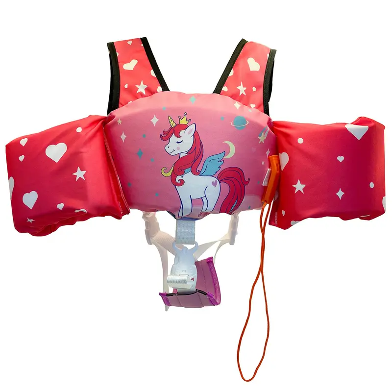 Cartoon Pattern Swim Vest, Removable Kids Swim Vest with Crotch Strap & Shoulder Harness Arm Wings, Swimming Accessories for Boys & Girls 4